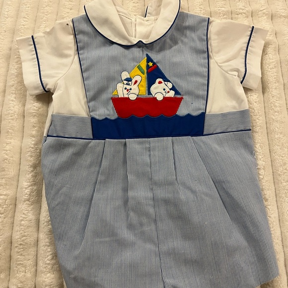 Vintage Nautical Baby Romper with Sailboat Design Size 3-6 Months